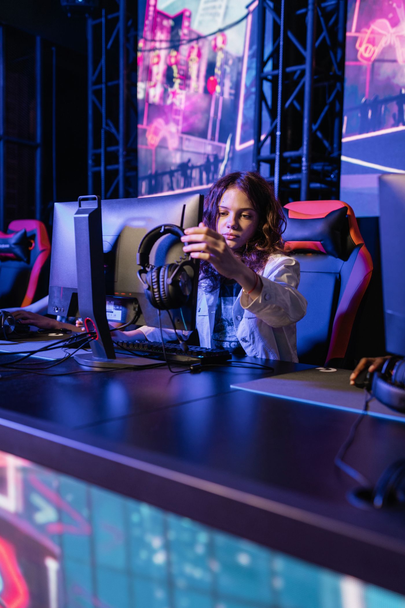 A player at an esports arena station